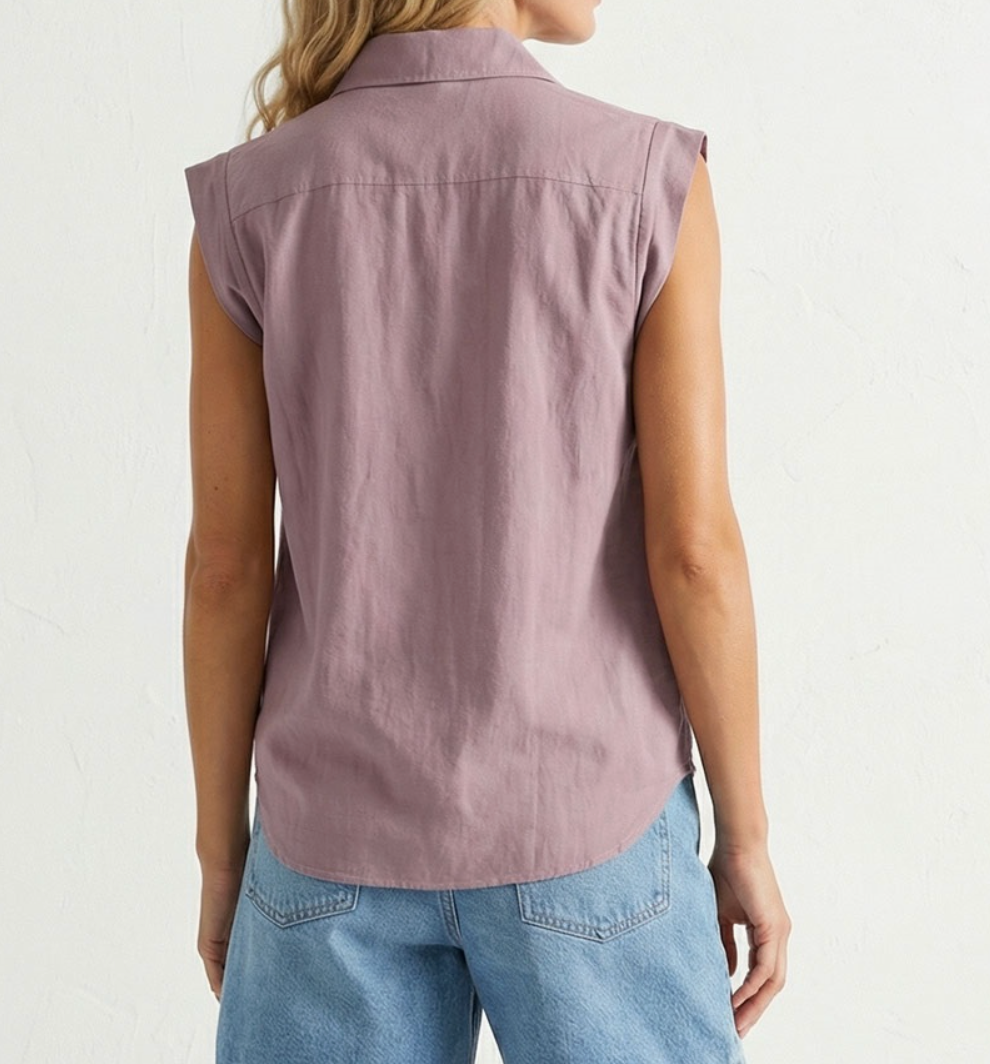Cap Sleeve Hidden Placket Blouse-Mauve