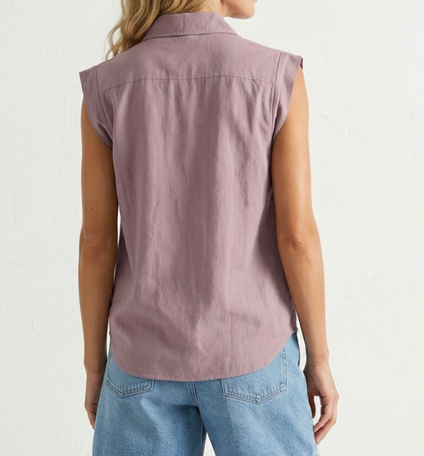 Cap Sleeve Hidden Placket Blouse-Mauve