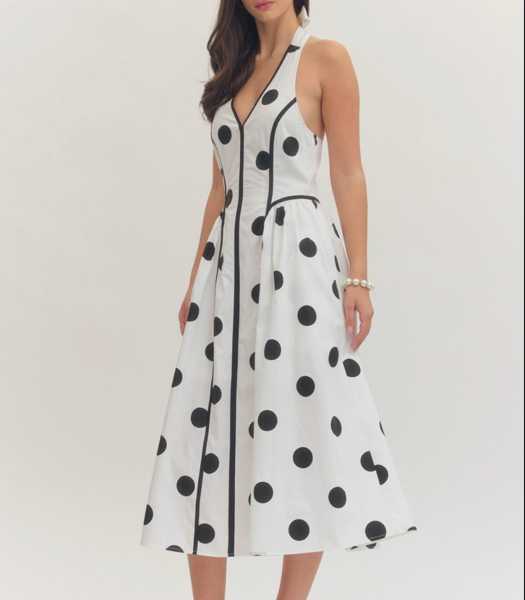 Polka Dot Halter Midi Dress