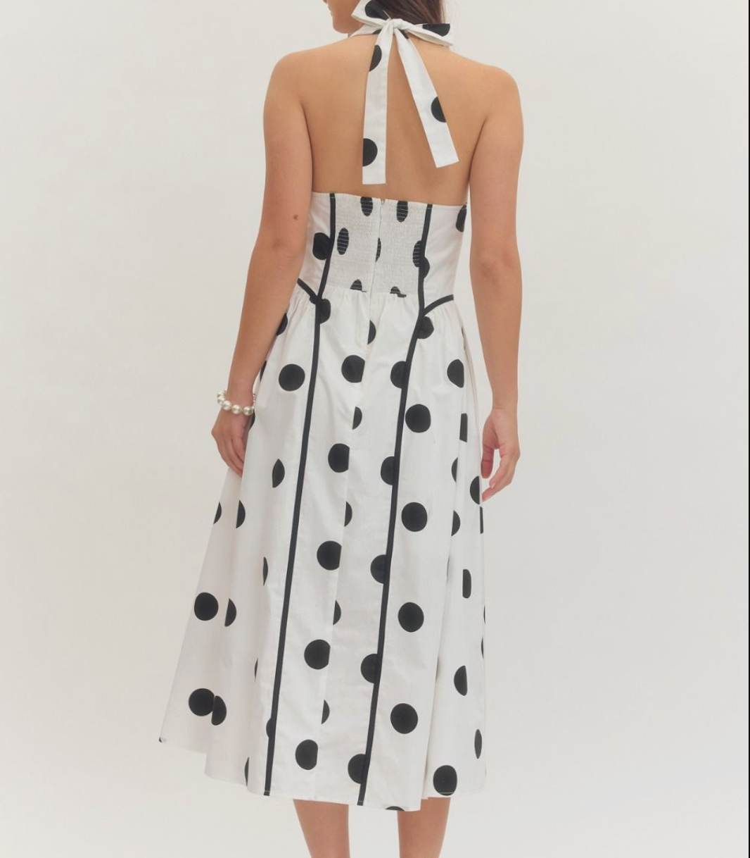 Polka Dot Halter Midi Dress