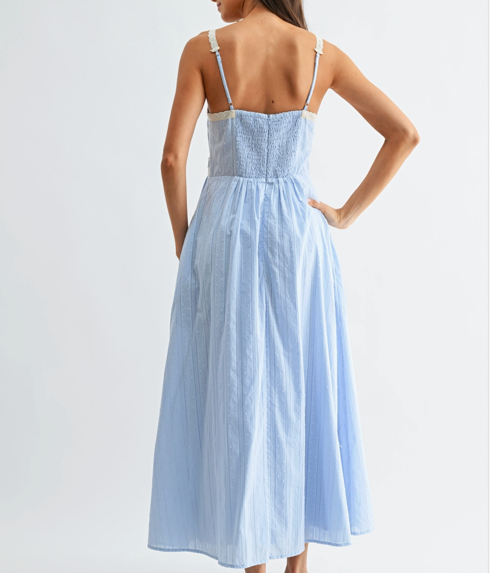 Breezy Blue Lace Trim Dress
