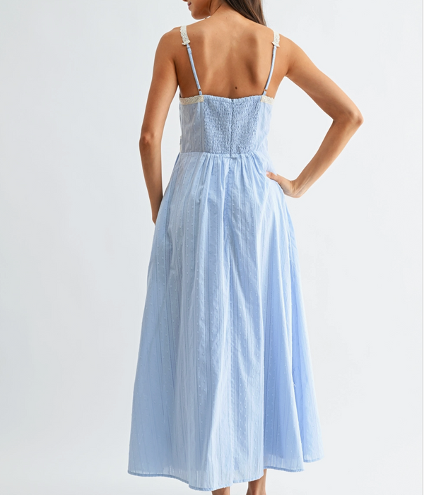 Breezy Blue Lace Trim Dress