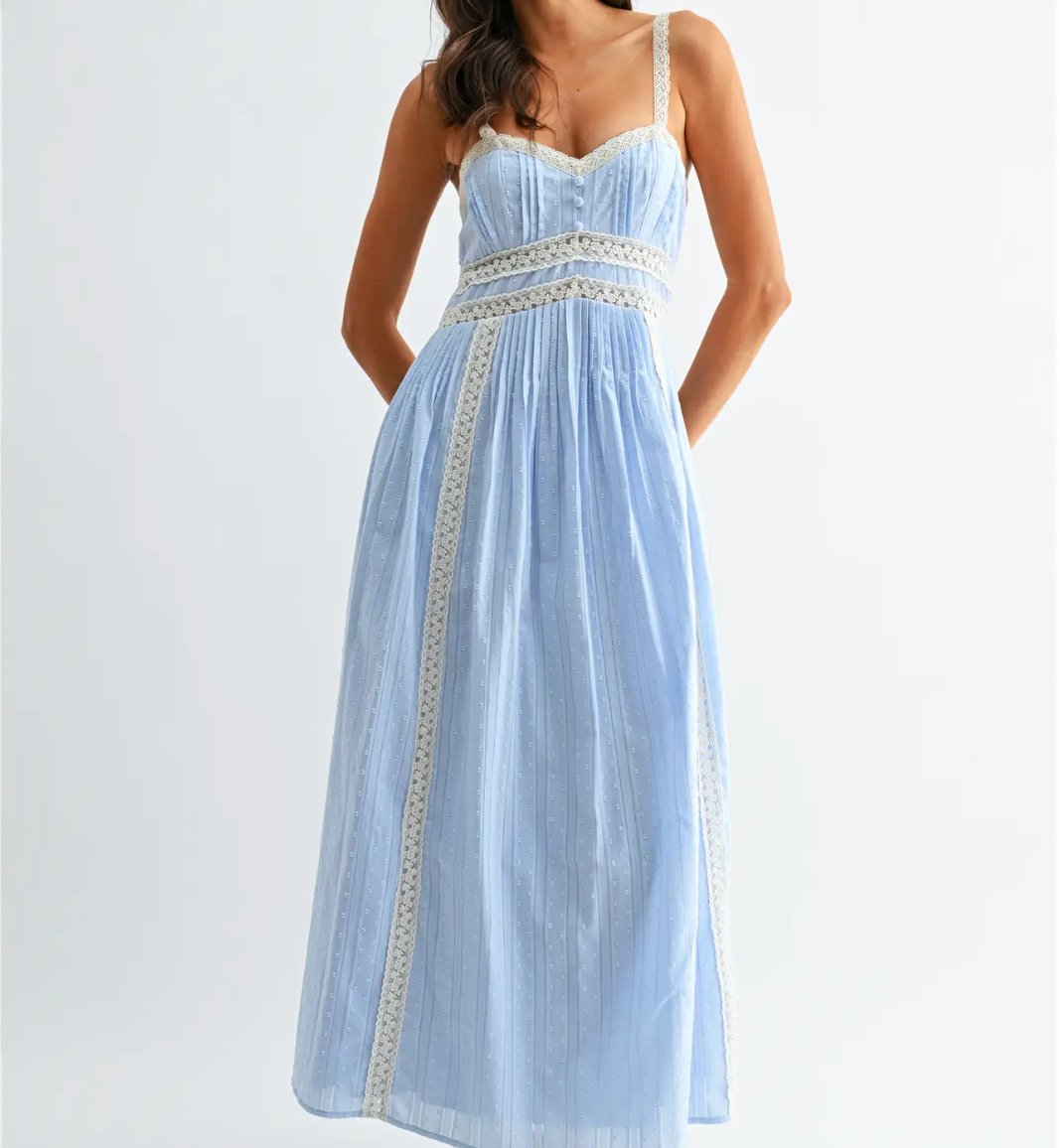 Breezy Blue Lace Trim Dress
