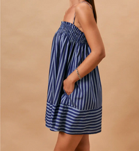 Stripe Sleeveless Mini Dress with Side Pockets