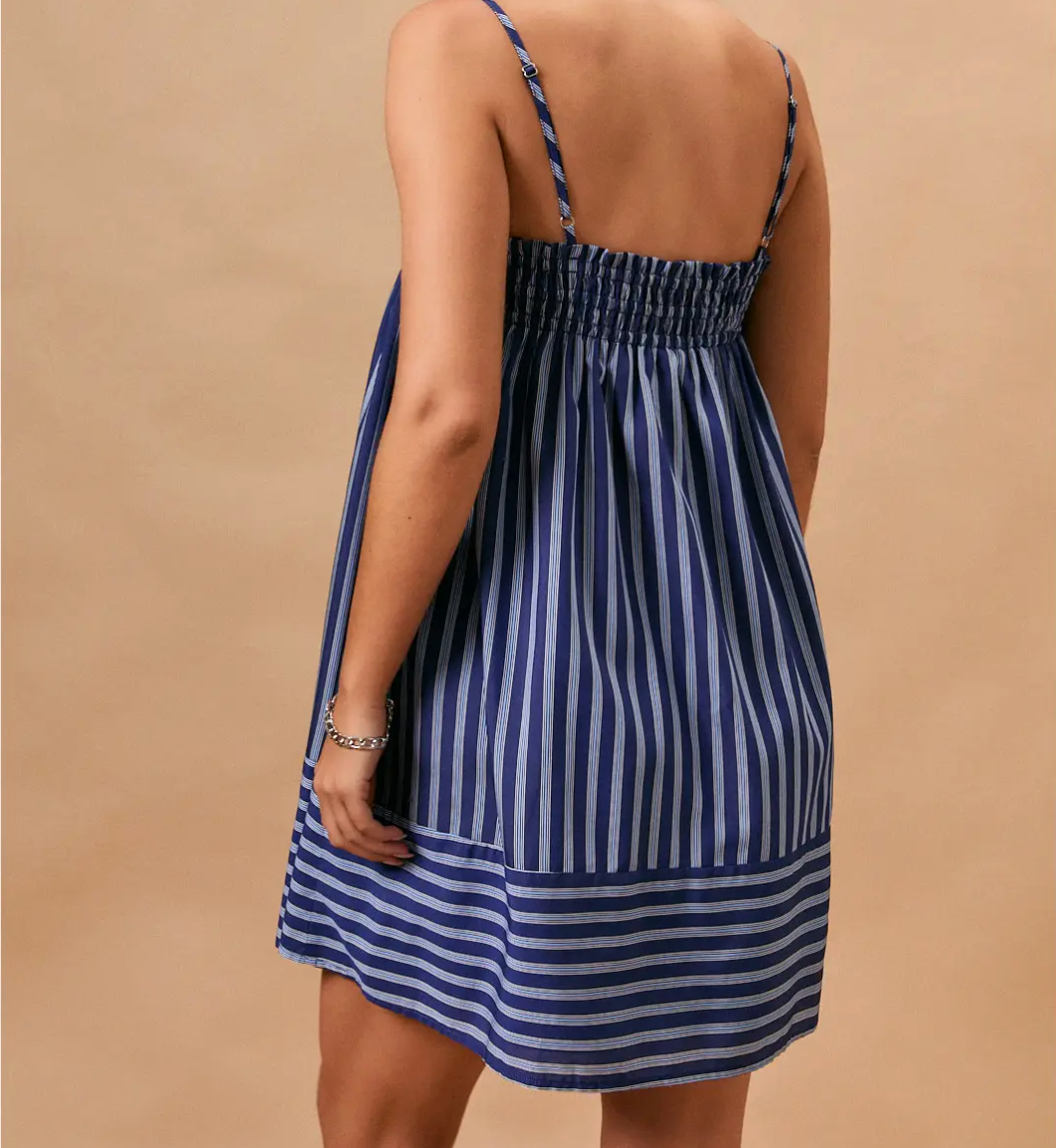 Stripe Sleeveless Mini Dress with Side Pockets