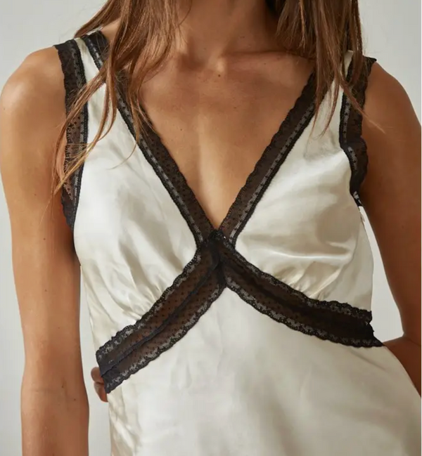 Woven Satin Contrast Lace Trim Detail Sleeveless Top