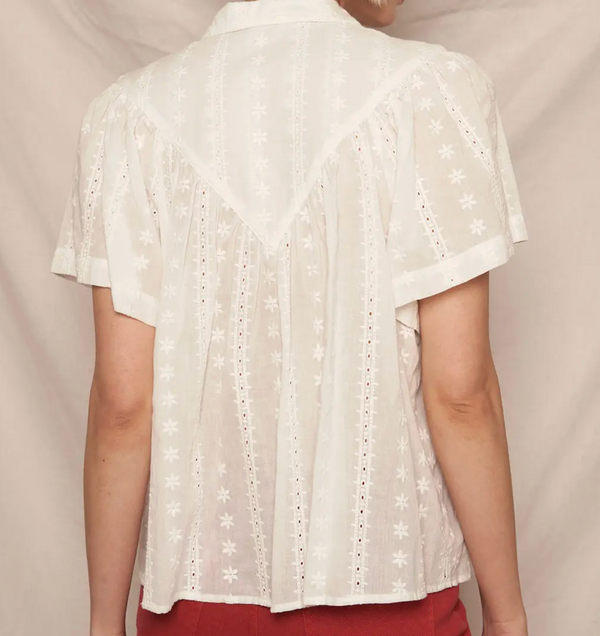 Short Sleeve Lace Button Down Shirt