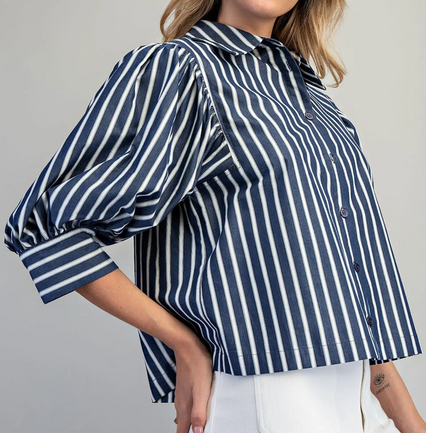 Striped Button Down Cropped Shirt