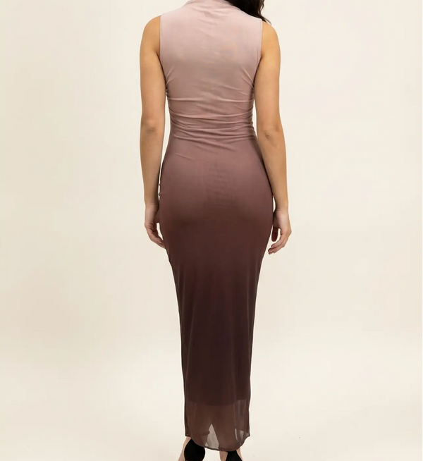 Chic Mesh Modern Ombre Sleeveless Long Dress-Brown