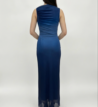 Chic Mesh Modern Ombre Sleeveless Long Dress-Blue