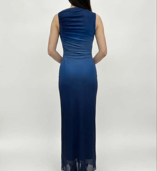 Chic Mesh Modern Ombre Sleeveless Long Dress-Blue