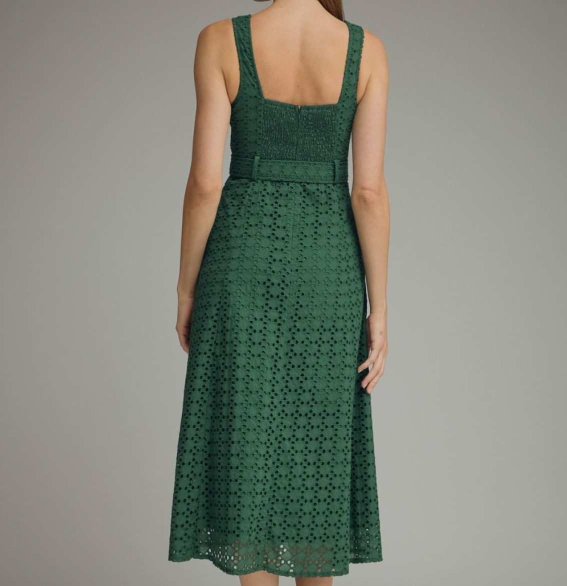 Eyelet Lace Texture With Waist Belt Dress