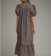 Entro Navy Brown Striped Maxi Dress