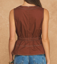 V-Neck Top-Stitch Detail Peplum Top