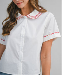 Poplin Embroidered Short Sleeve Top