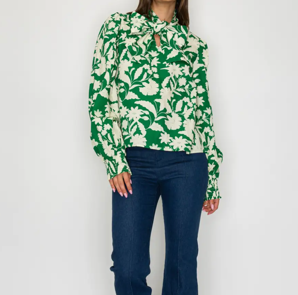 Emerald Garden Bow-Tie Blouse