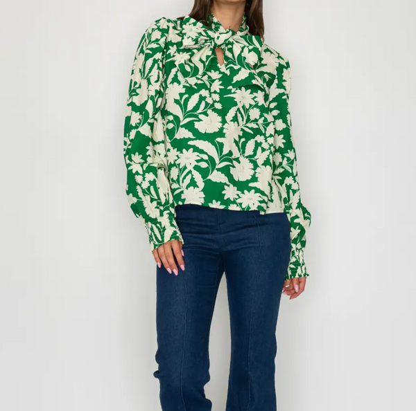 Emerald Garden Bow-Tie Blouse