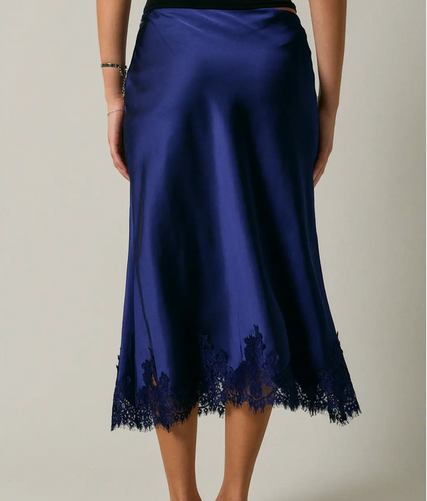 Lace Trim Bias Cut Midi Skirt