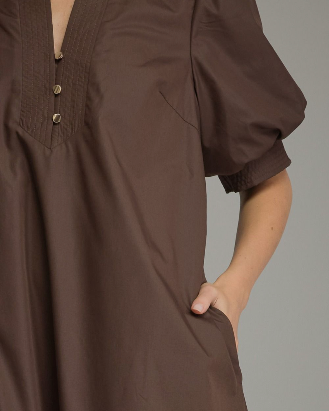 Solid Short Puff Sleeve Midi Dress