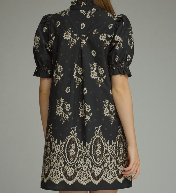 Floral Print Short Puff Sleeve Mini Dress