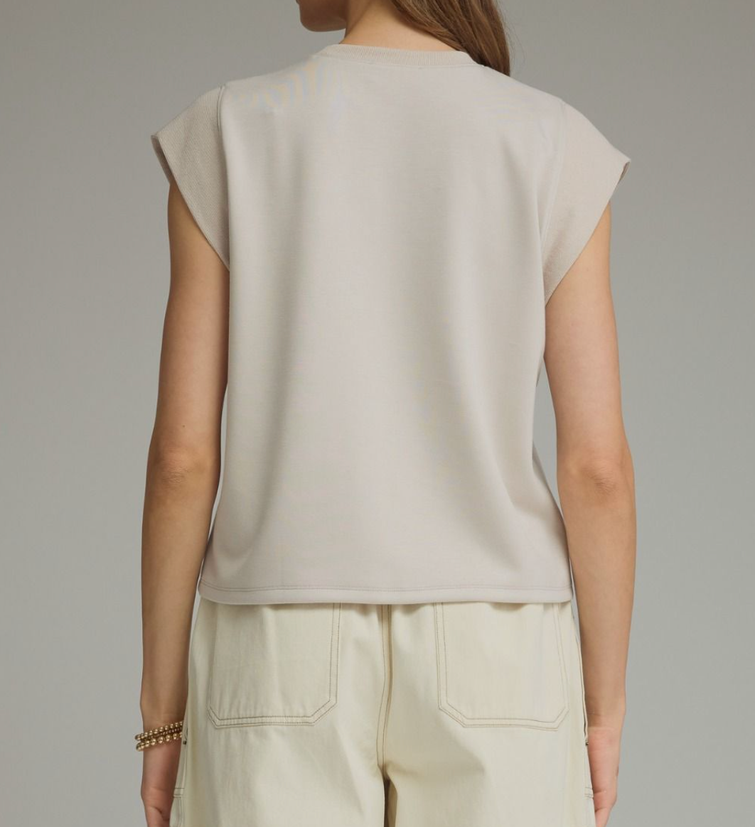 Solid Round Neck Cap Sleeve Top