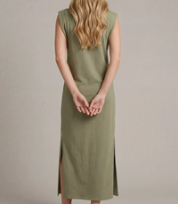 Sleeveless Side Slit Midi Dress-Olive