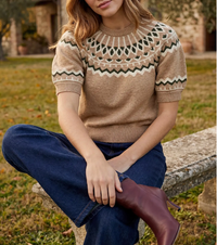 Short Sleeve Nordic Pattern Sweater Top