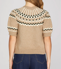 Short Sleeve Nordic Pattern Sweater Top