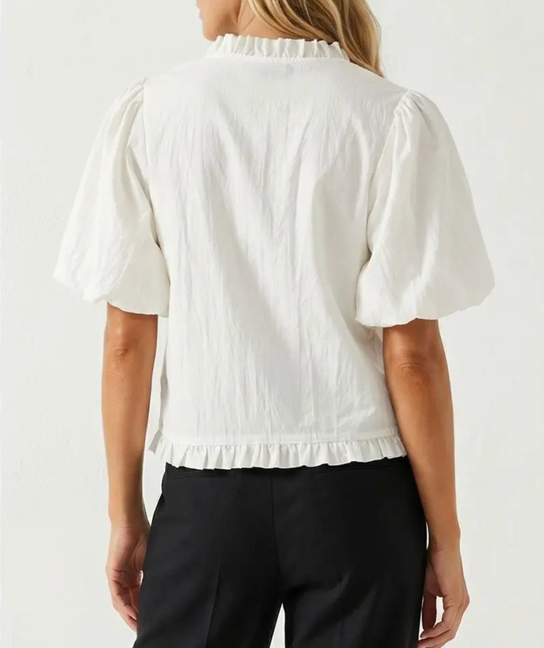 Ruffle Detail Bubble Sleeve Top