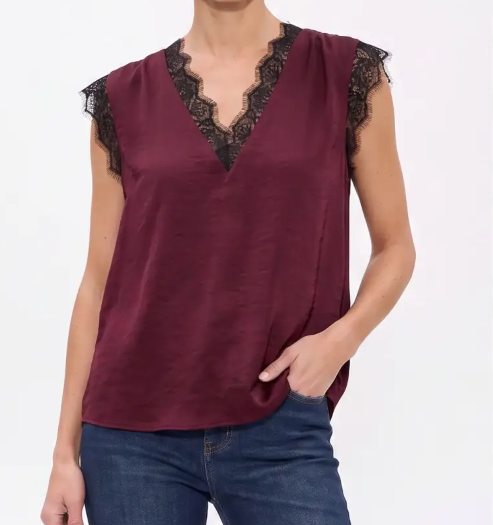 Neck Lace Trim Sleeveless Blouse