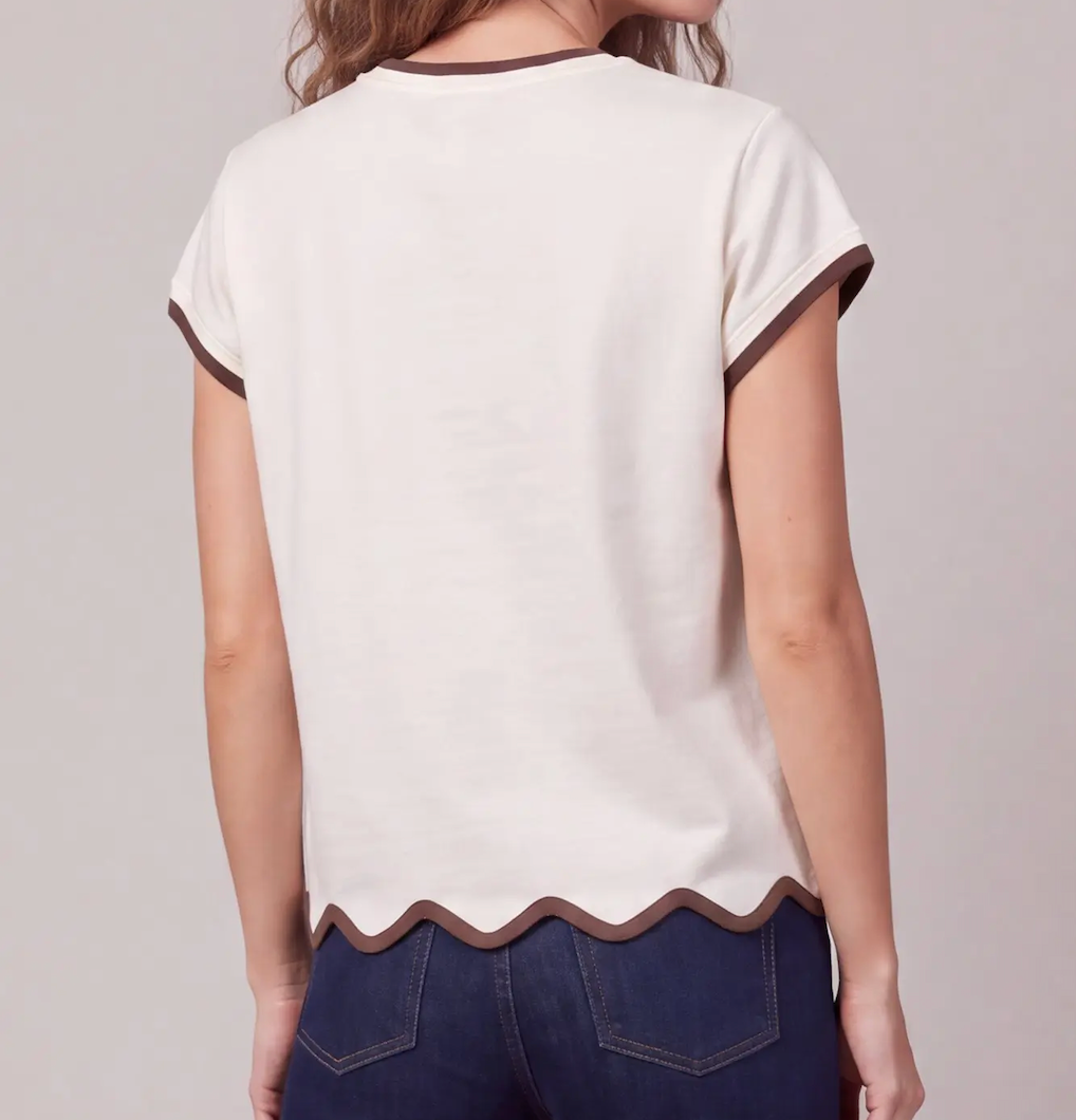 Short Sleeve Scallop Hem Pumpkin Sweater