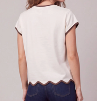 Short Sleeve Scallop Hem Pumpkin Sweater