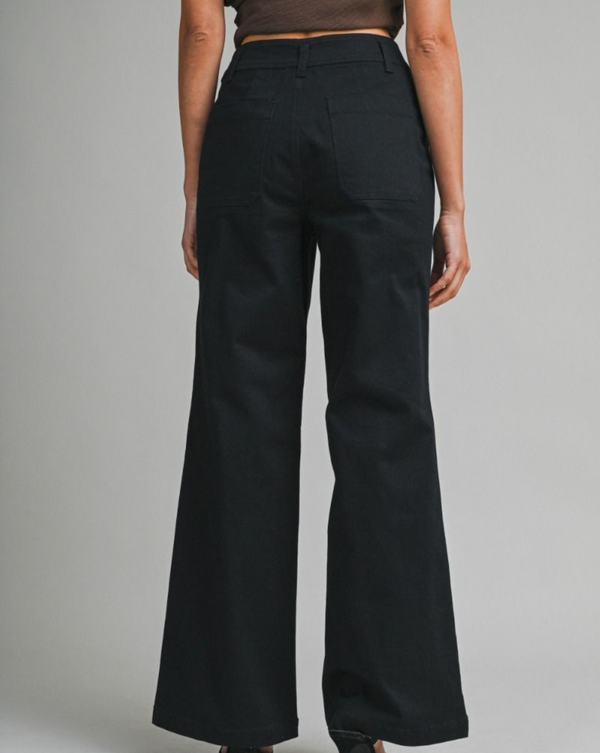 High Waisted Jeans With Patch Pockets-Black