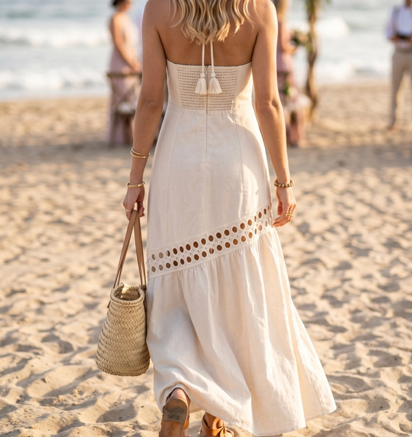 Cutwork Lace Trimmed Maxi Dress
