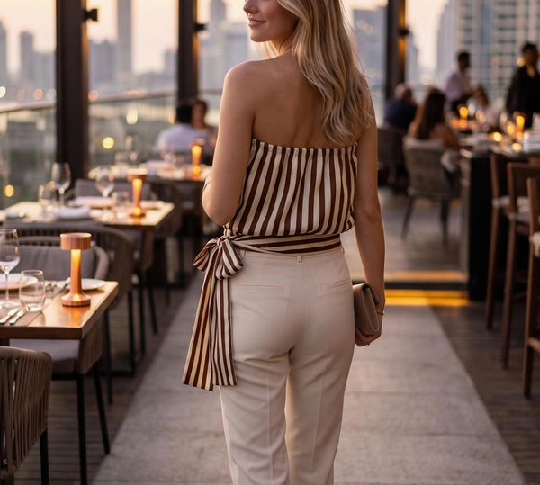 Striped Satin Strapless Top