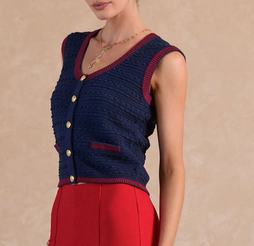 Scoop-Neck Button-Up Sweater Vest
