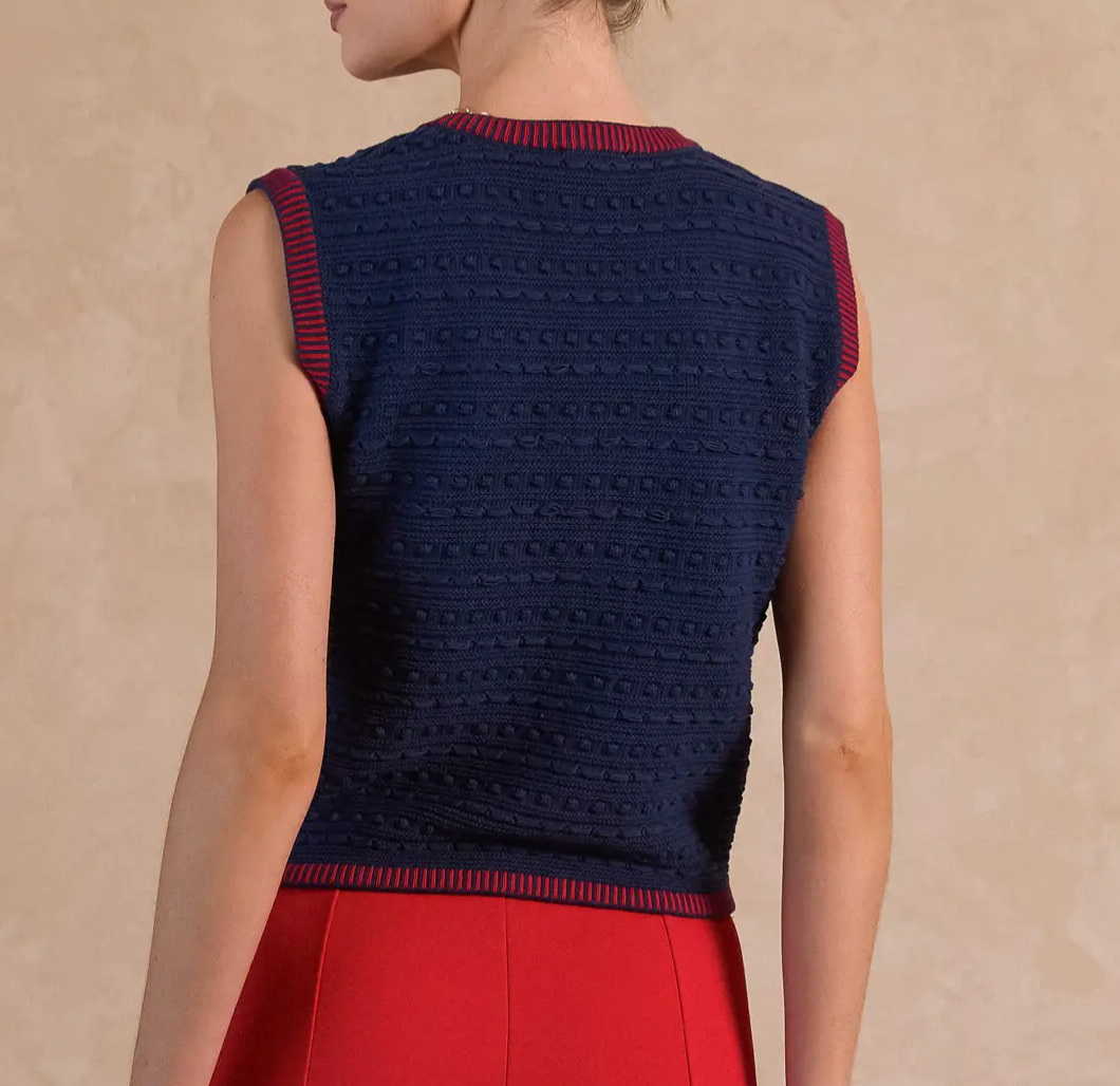 Scoop-Neck Button-Up Sweater Vest