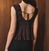 V-Neckline Top with Lace Trim-Brown