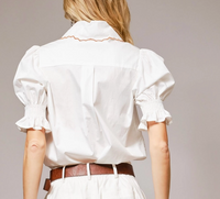 Embroidered Scallop Collar Puff Sleeve Top