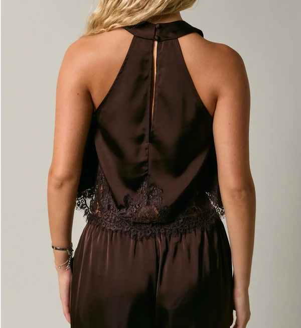 Halter Neck Lace Trim Detail Sleeveless Top