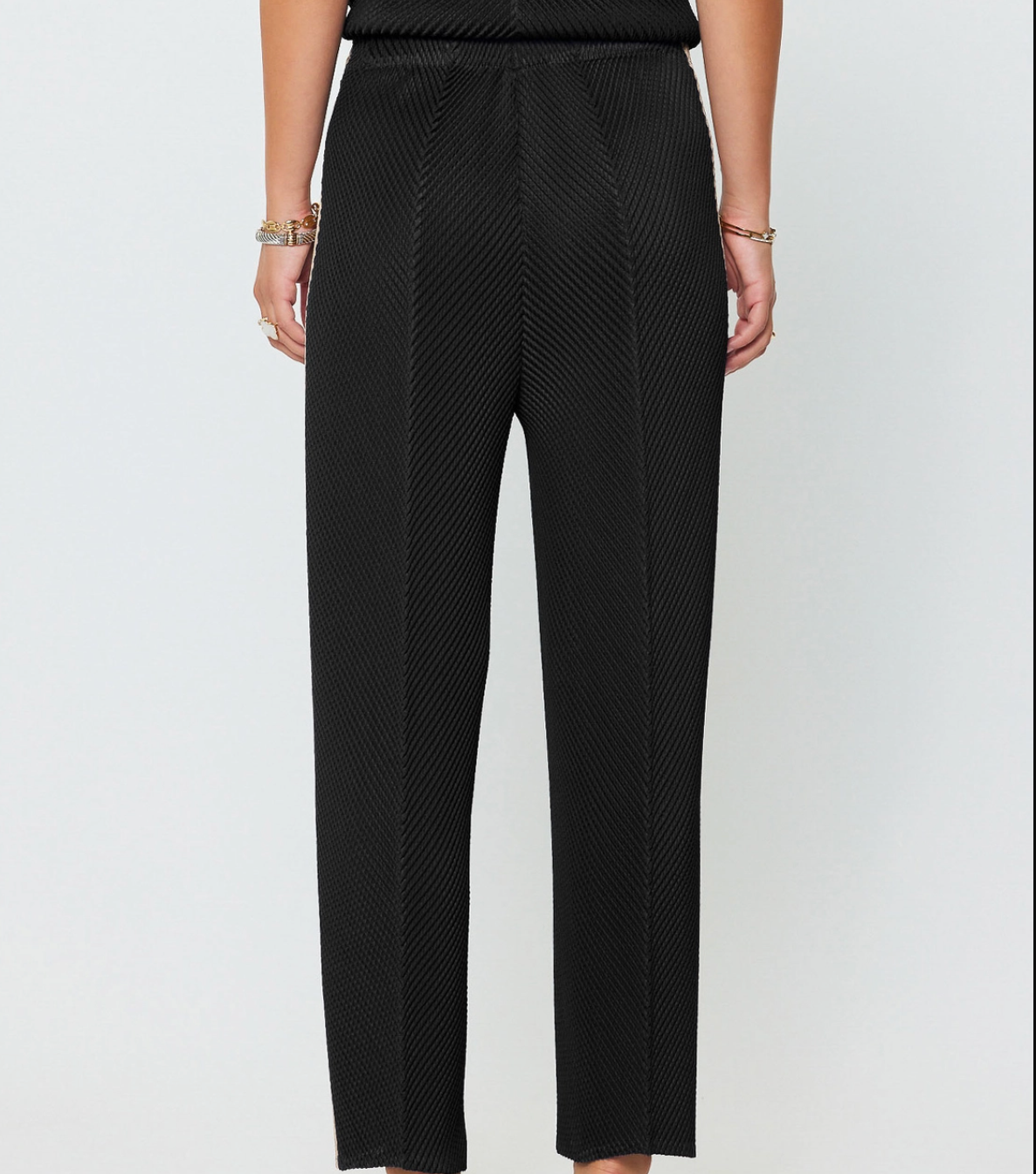 Pleated Tapered Pants W/Side Panels-Black/Taupe