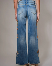 Flower Embroidery High Waist Flare Jean