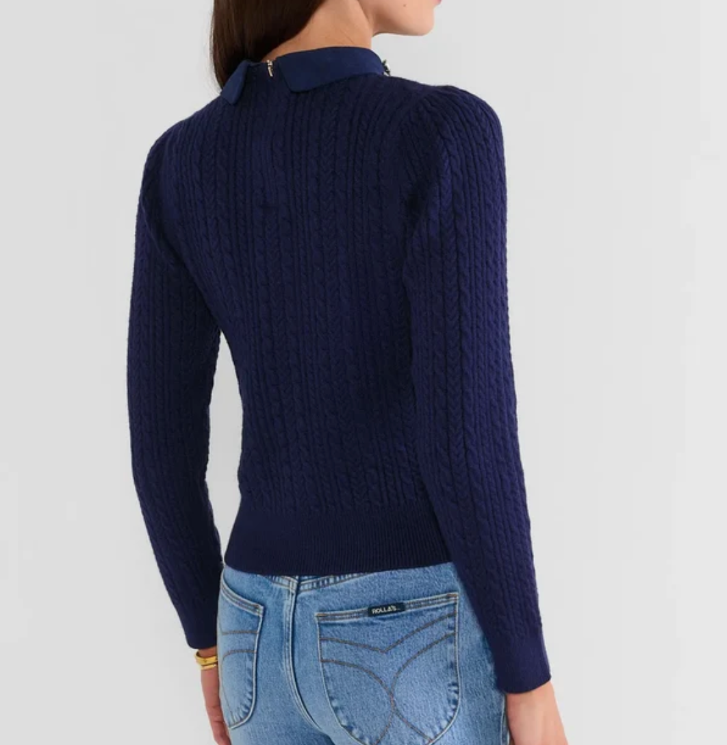 Jeweled Collar Cable Sweater