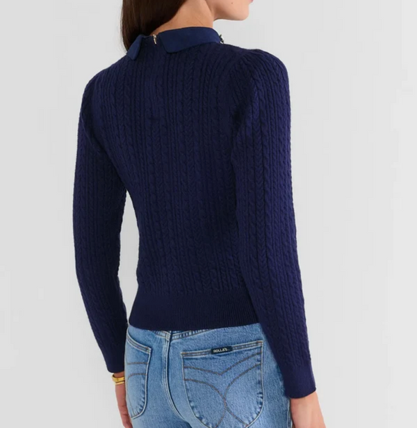 Jeweled Collar Cable Sweater