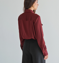 Tie Neck Satin Blouse-Burgundy