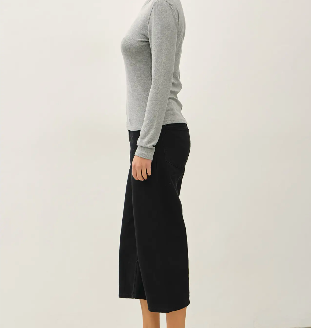 Ribbed Crewneck Longsleeve Basic Top-Light Grey