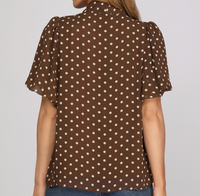 Short SLV Polka Dot Top W Bow