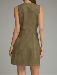 Solid Sleeveless Mini Dress with Buckle Detail-Olive