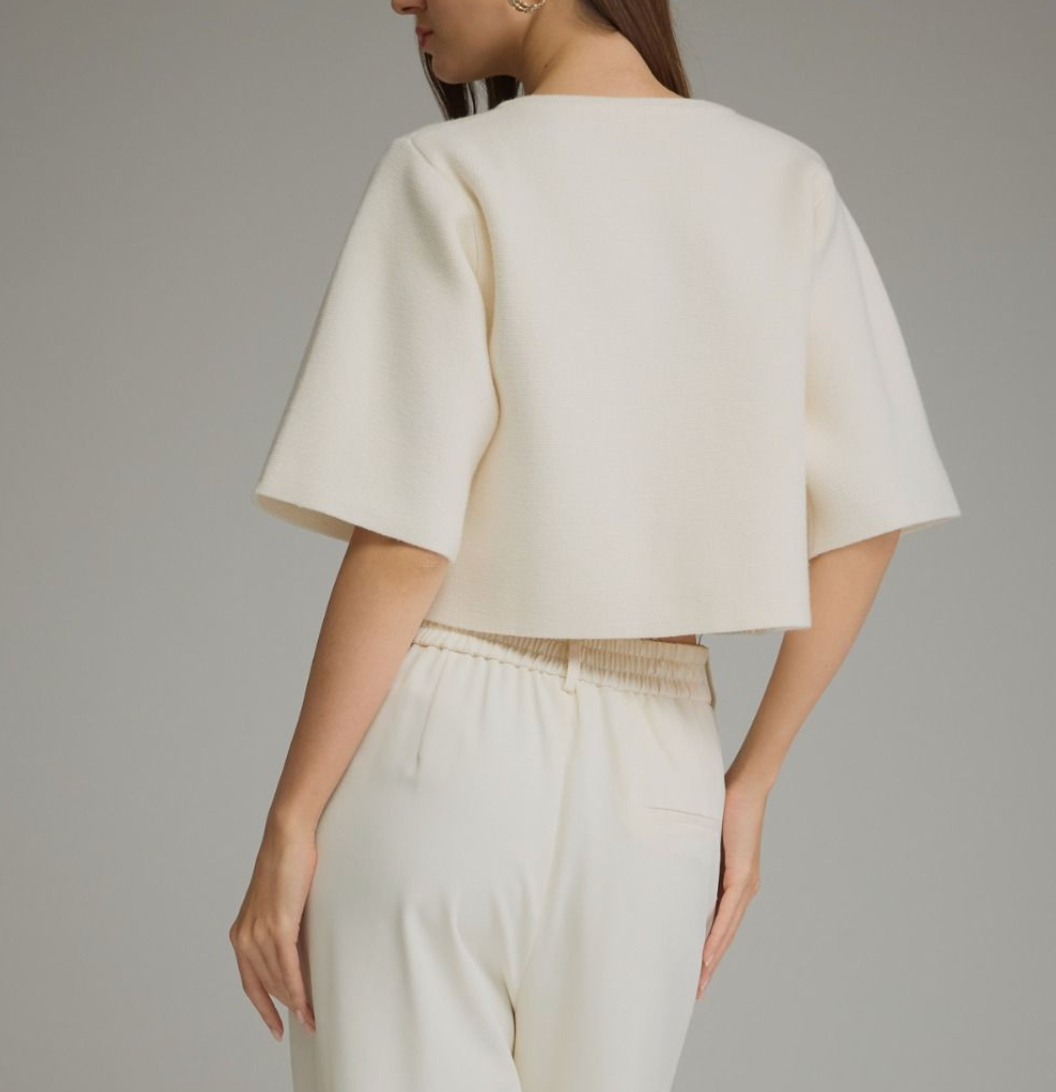 Solid Short Sleeve Sweater Jacket