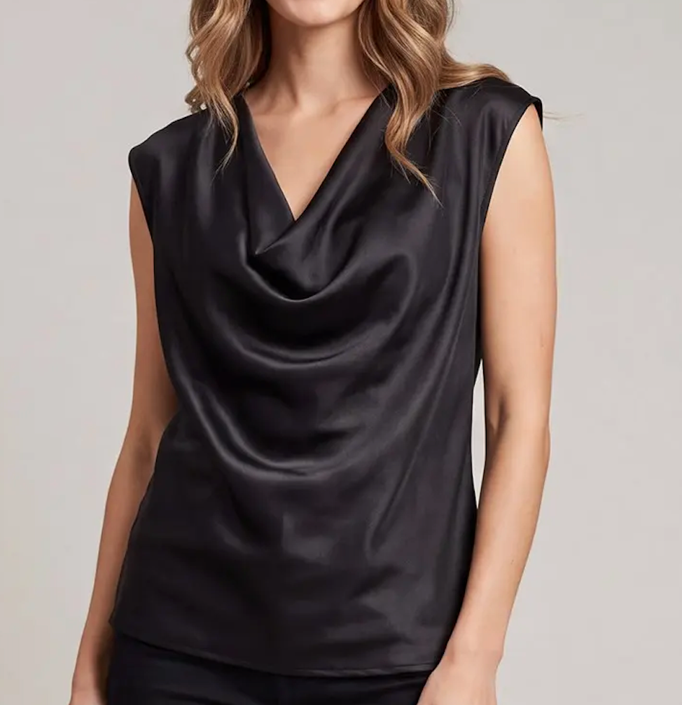 Sleeveless Cowl Neck Satin Top
